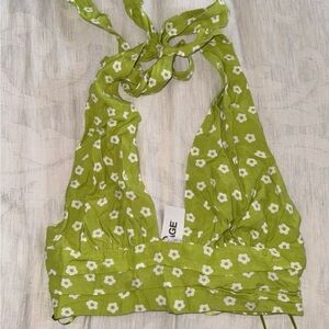 Garage Lime Green Floral Halter Top